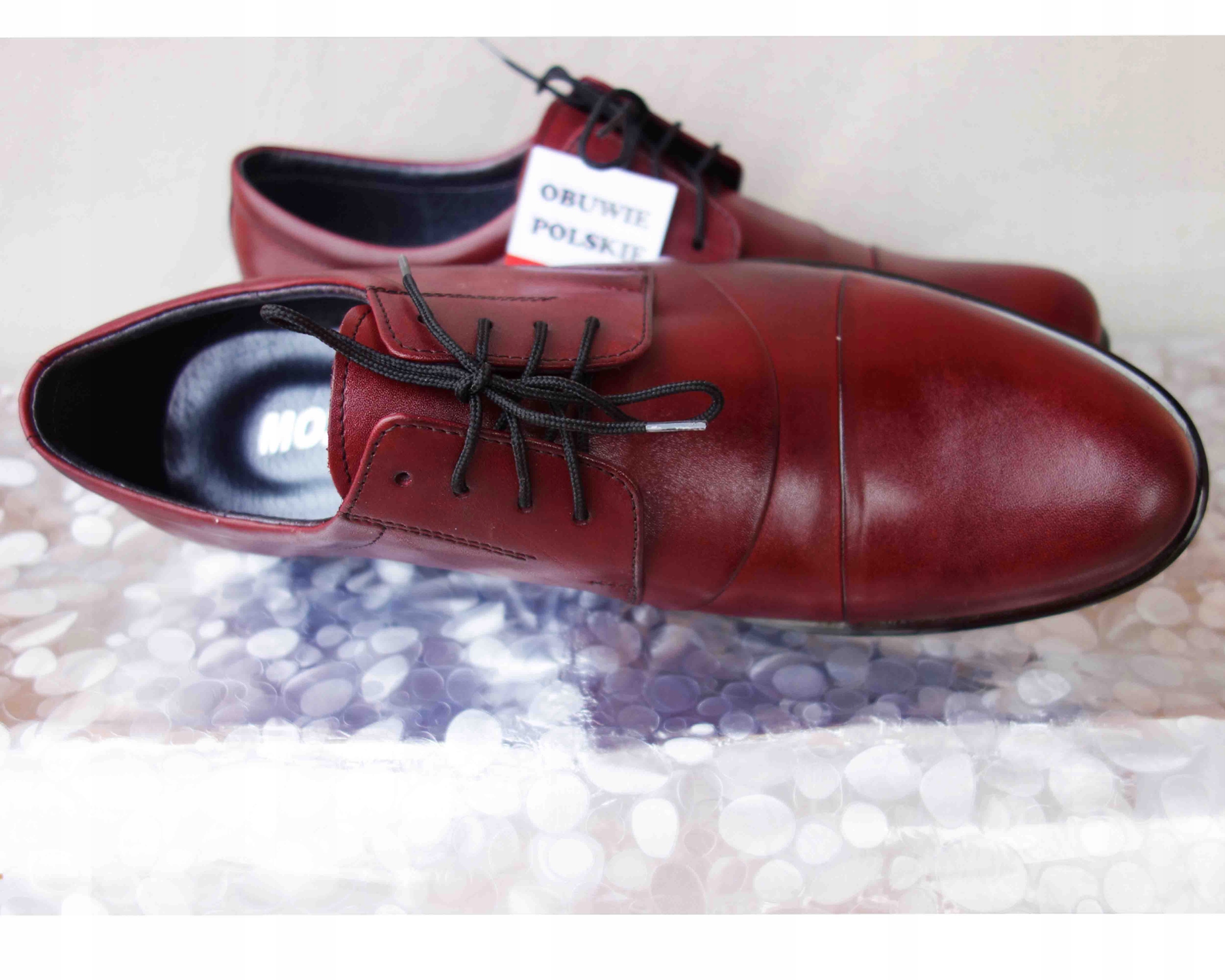 Skórzane BUTY MESKIE szerokie TĘGOSĆ H BORDO nr 44 Materiał zewnętrzny skóra naturalna licowa