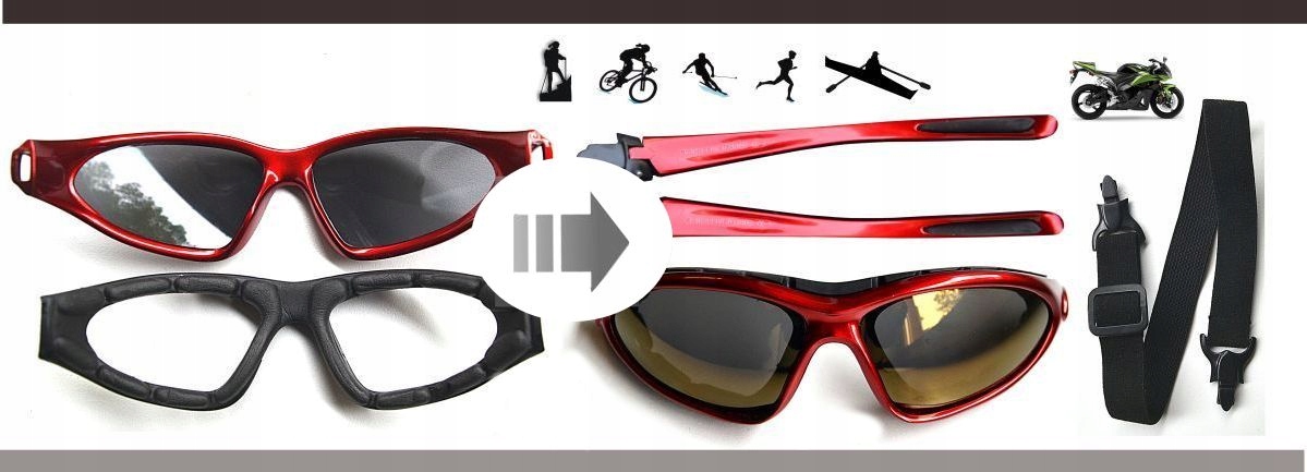 ZESTAW TREK PASEK OKULARY ETUI PRZECIWSŁONECZNE I2 Kolor soczewek szare i czarne