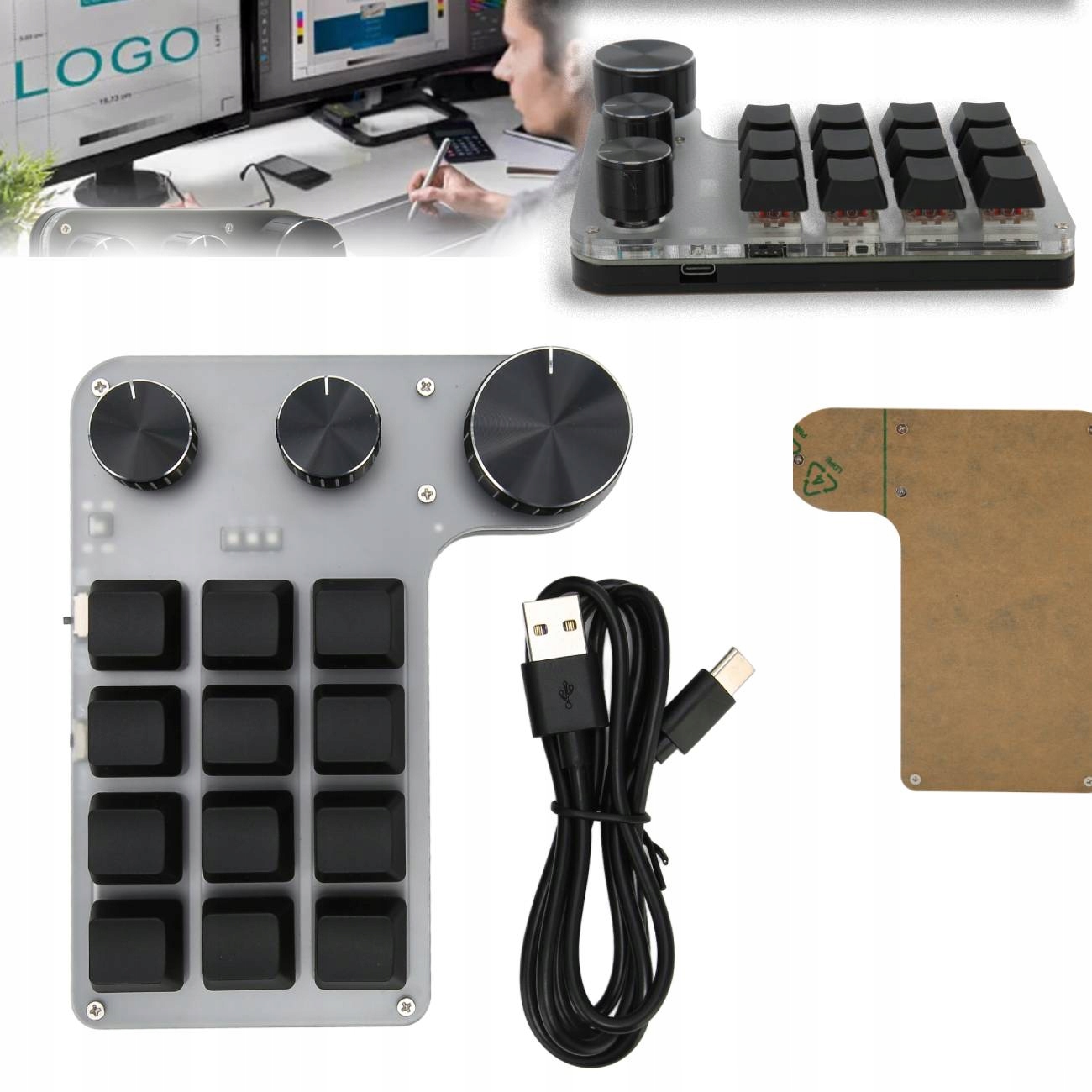 Programowalna Klawiatura Makro Mechanicznej 12 Klawisze 3 Pokrętło