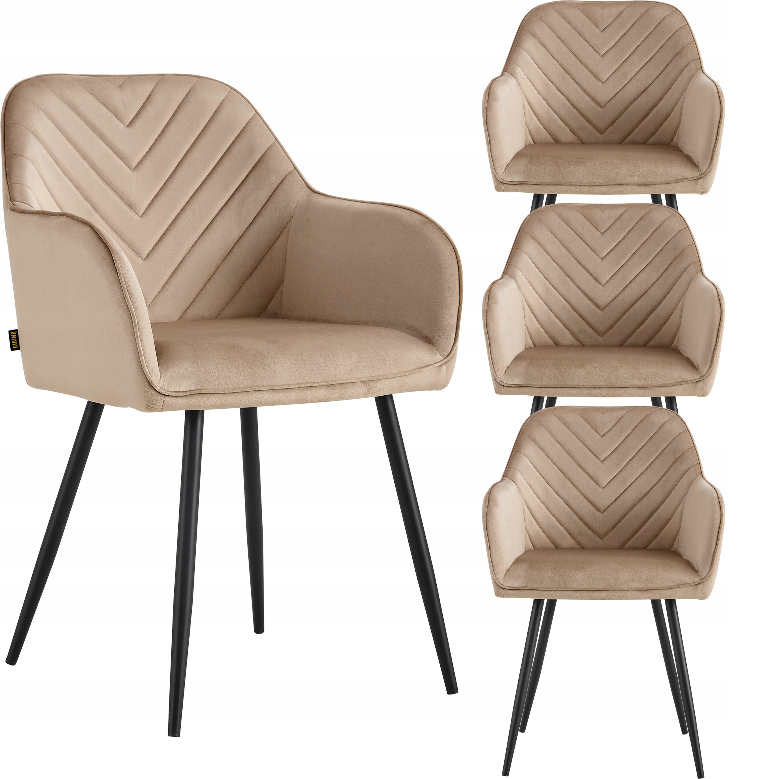 4 x Velúrová Čalúnená Stolička Harry Salon Jedálňa Béžová Čierne Nohy