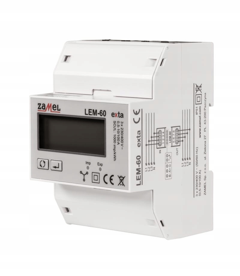 Licznik energii 3-fazowy dwukierunkowy z Modbus 100A Zamel LEM-60