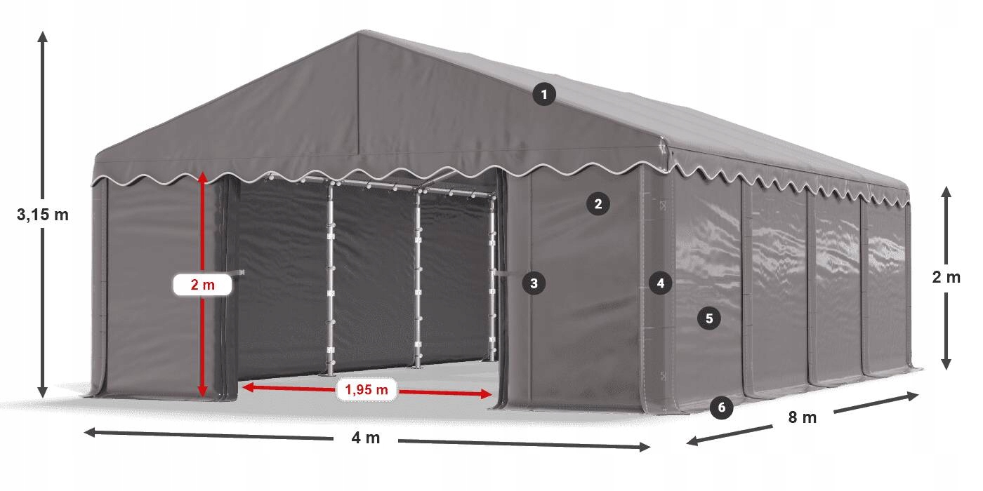 Namiot Przemysłowy 4x8m Solidny DAS 240 S Długość 8 m