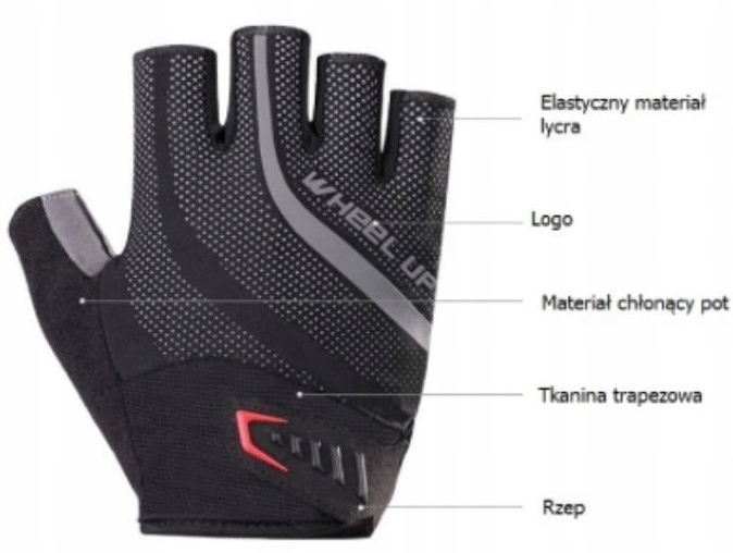RĘKAWICZKI ŻELOWE ROWEROWE BEZ PALCÓW SPORTOWE r.M Cechy dodatkowe antypoślizgowe elementy do ekranów dotykowych na rzep żelowe elementy