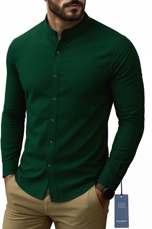 Zielona Koszula Męska na stójce megafinest 295 Slim Fit XXL 45-46