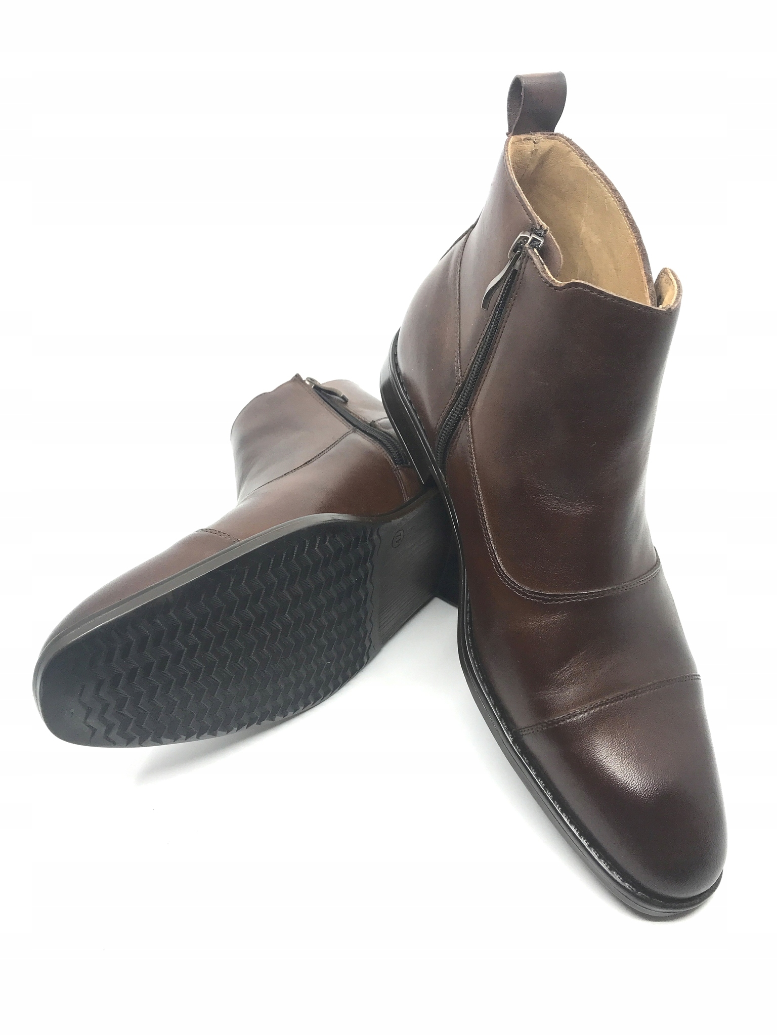 BUTY SZTYBLETY MĘSKIE SKÓRA BRĄZ 41 27,5 cm PAN Nosek okrągły