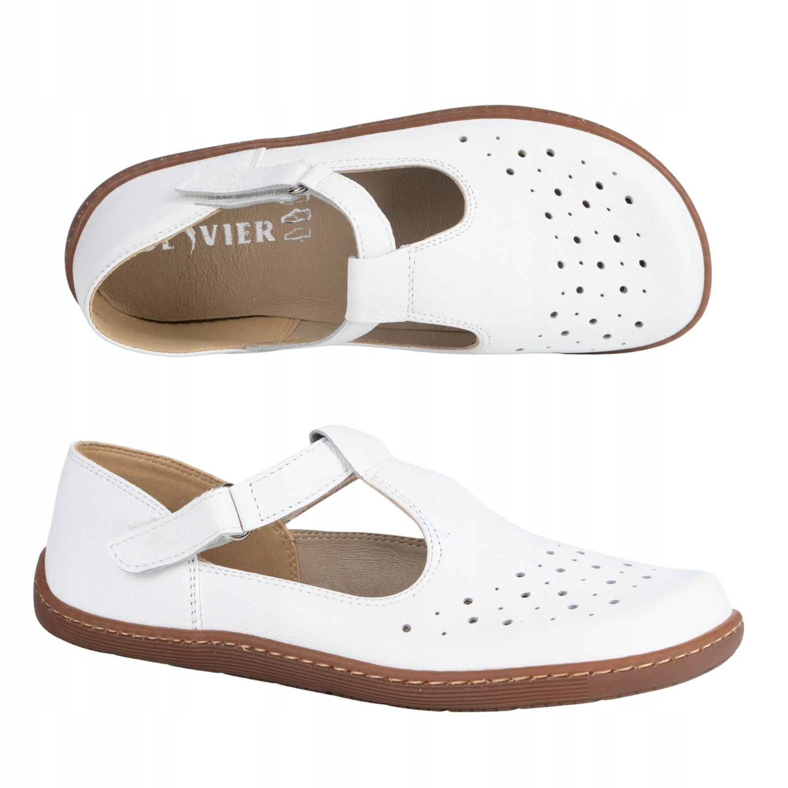 Dámské barefootové sandály z přírodní kůže 1283, bílé, perforace 38