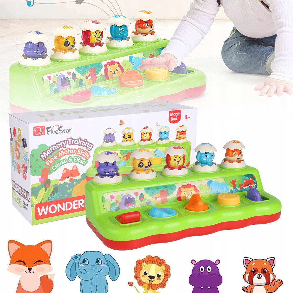 WYSKAKUJĄCE ZWIERZĄTKA INTERAKTYWNA ZABAWKA ĆWICZ RĄCZKI Z MUZYKĄ Materiał plastik