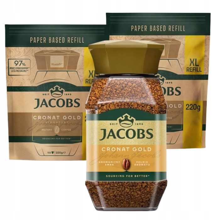 Zestaw Kawa rozpuszczalna Jacobs Cronat Gold 200g +2x220g Dosypka refill XL