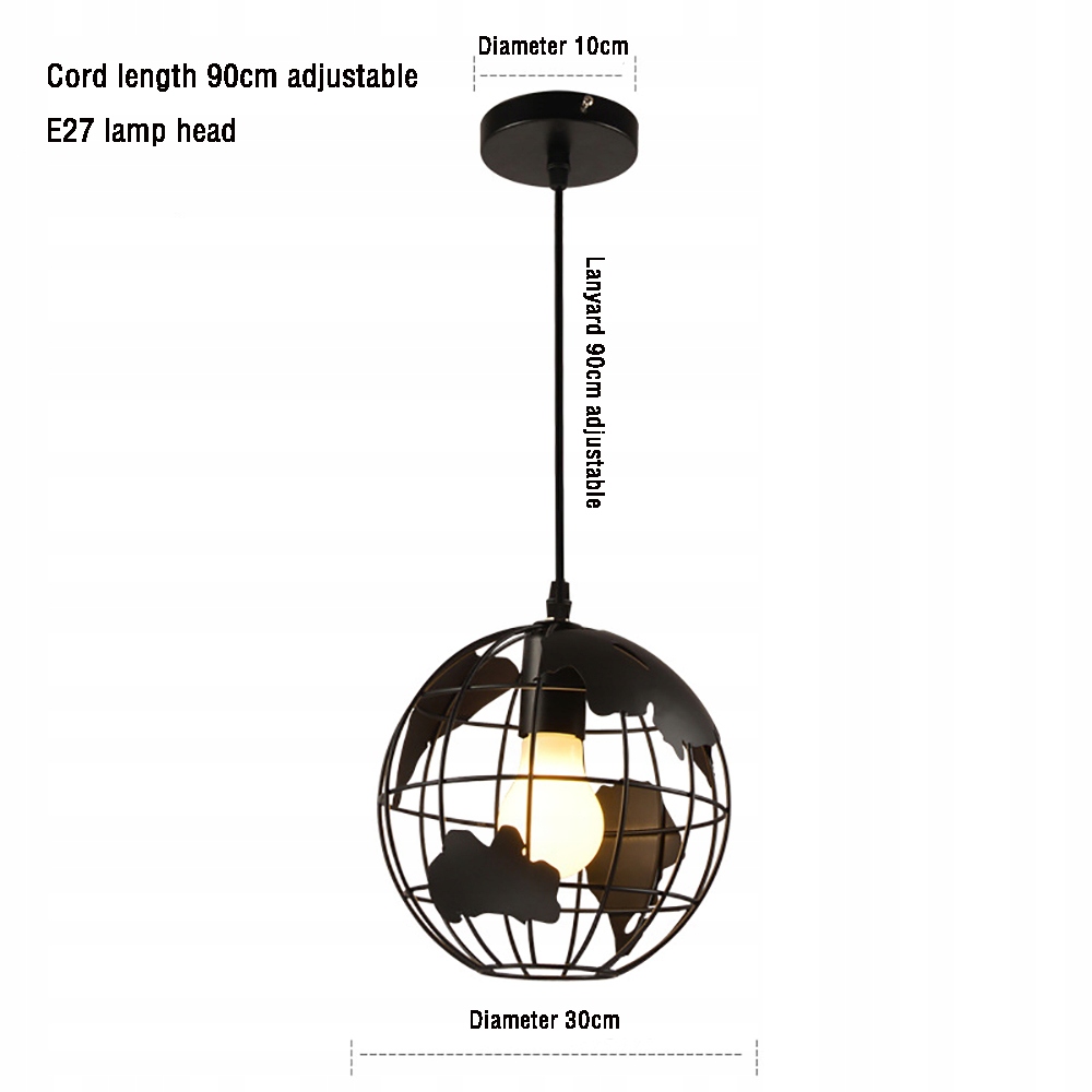 czarna Lampa Wisząca Żyrandol salon Kula Loft E27 Kolor czarny