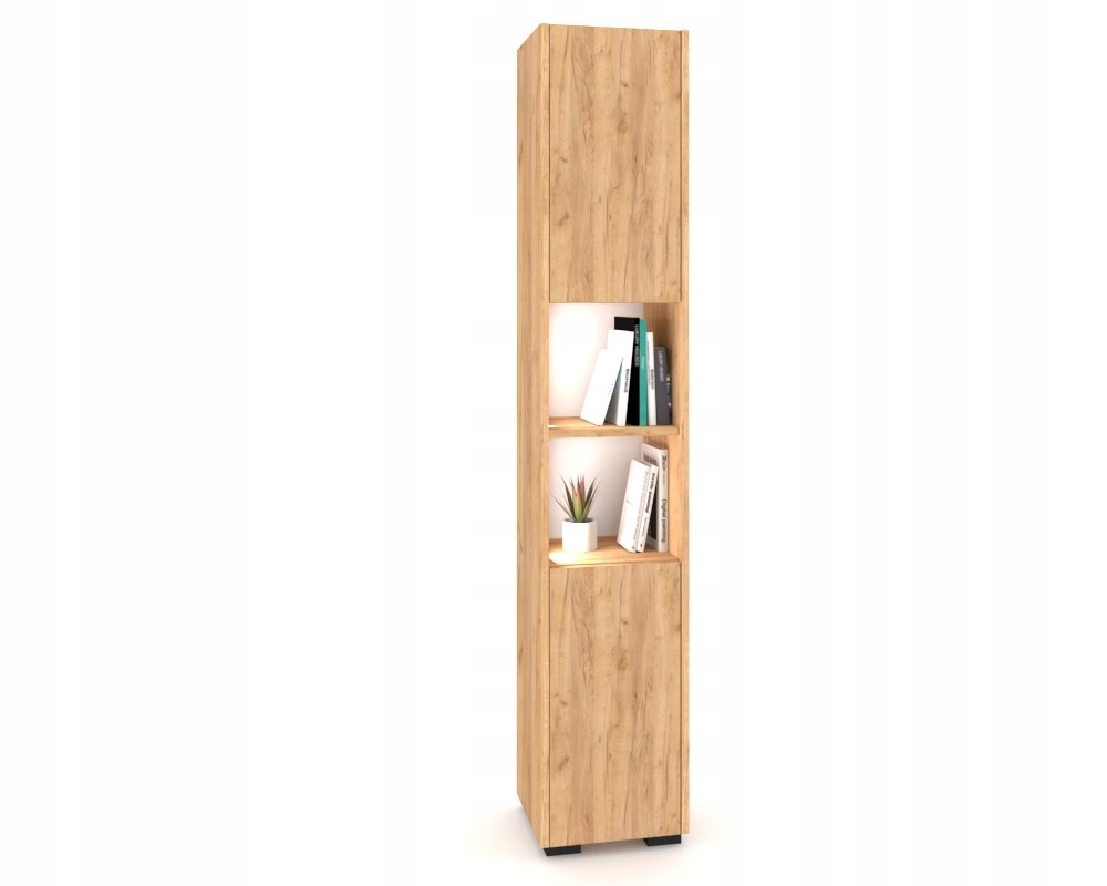 Stojící sloupek Skříňka do obývacího pokoje Vitrína Komoda Pavlač Dub Craft Zlatá Led