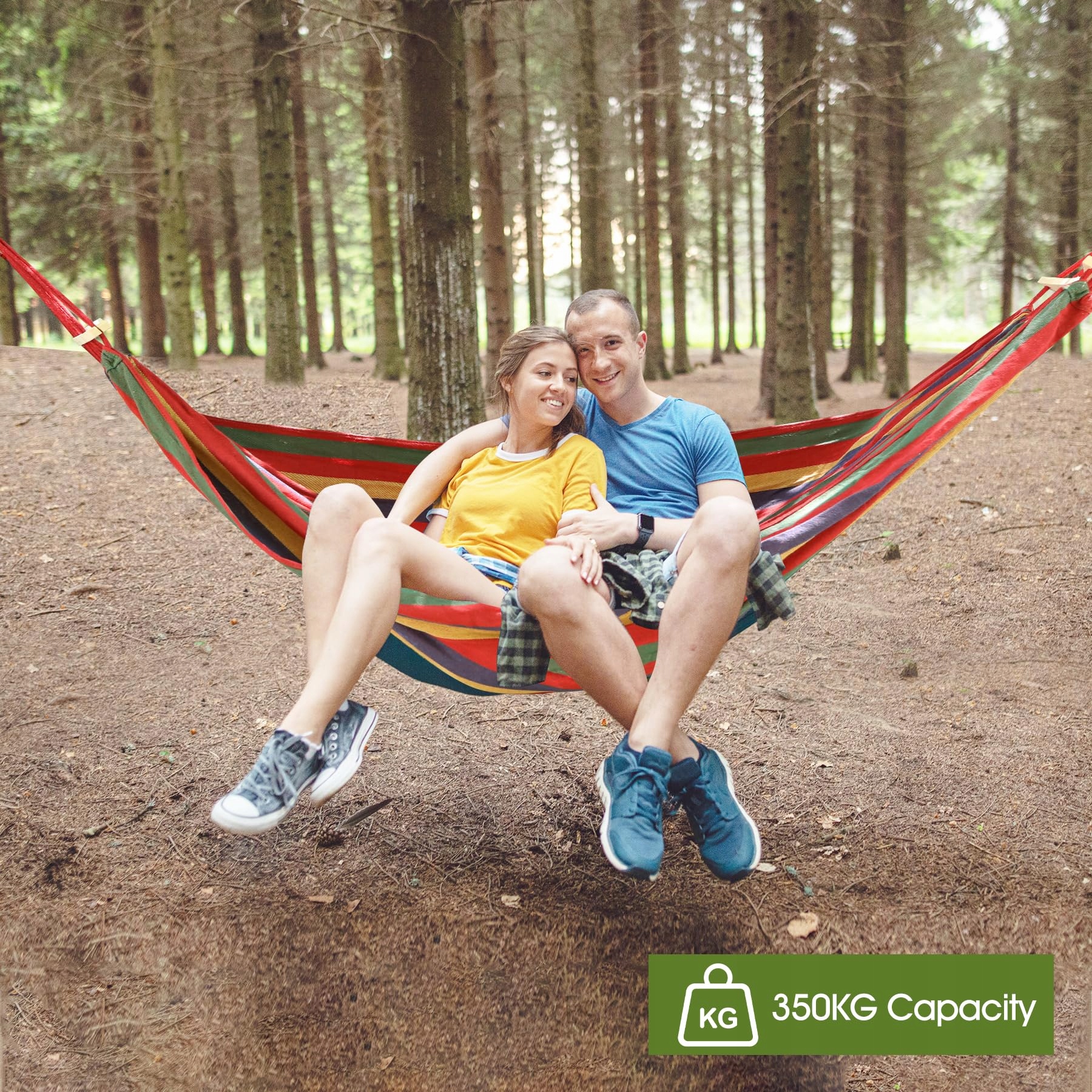 REDCAMP Hamak Dwuosobowy Outdoor Campingowy Z Drewnianą Belką 350kg Tęczowy — miniatura 2
