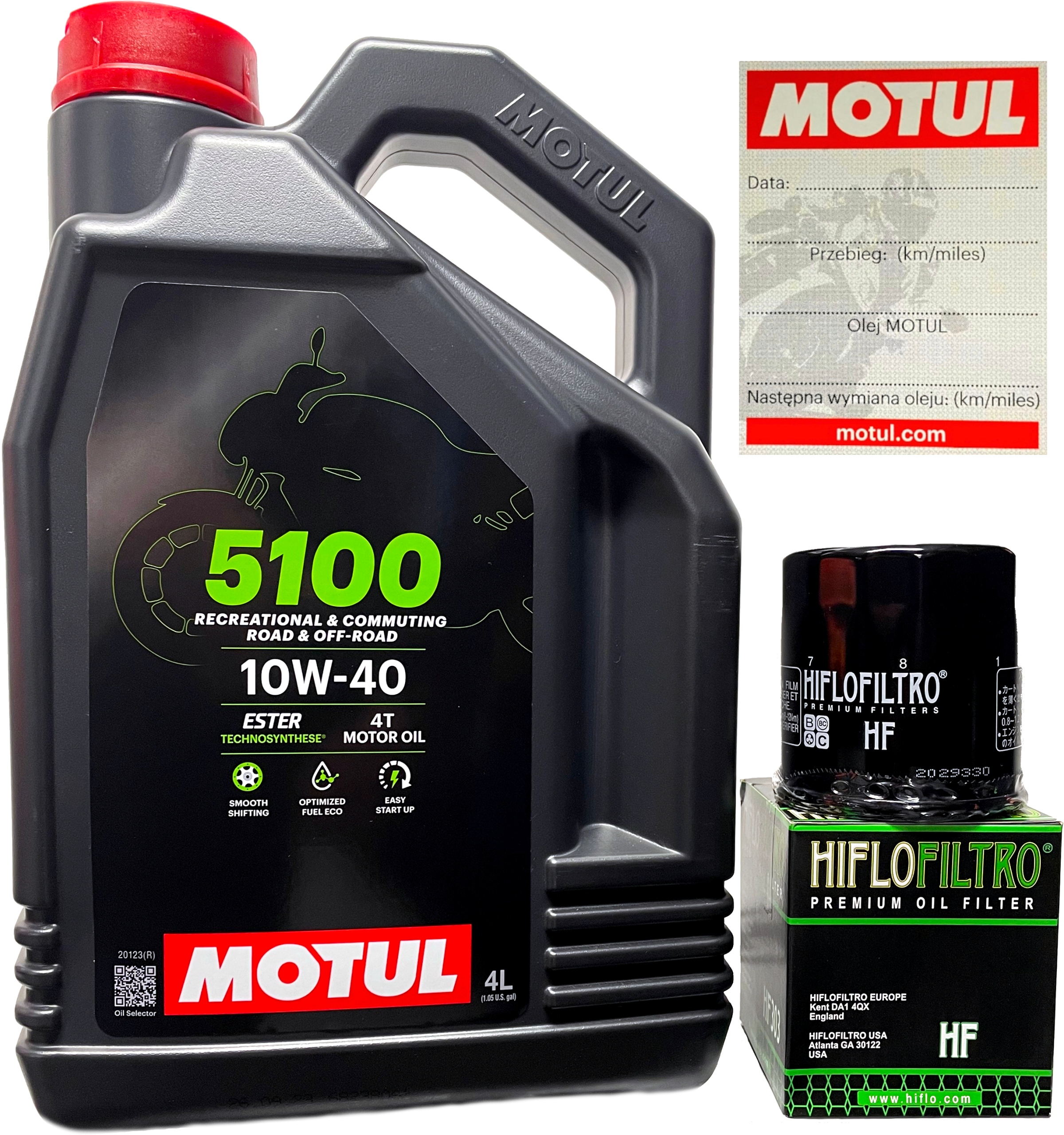 Olej do motocykla Motul 5100 4T 10W40 4L Ester MA2 4L Filtr Oleju Hiflo