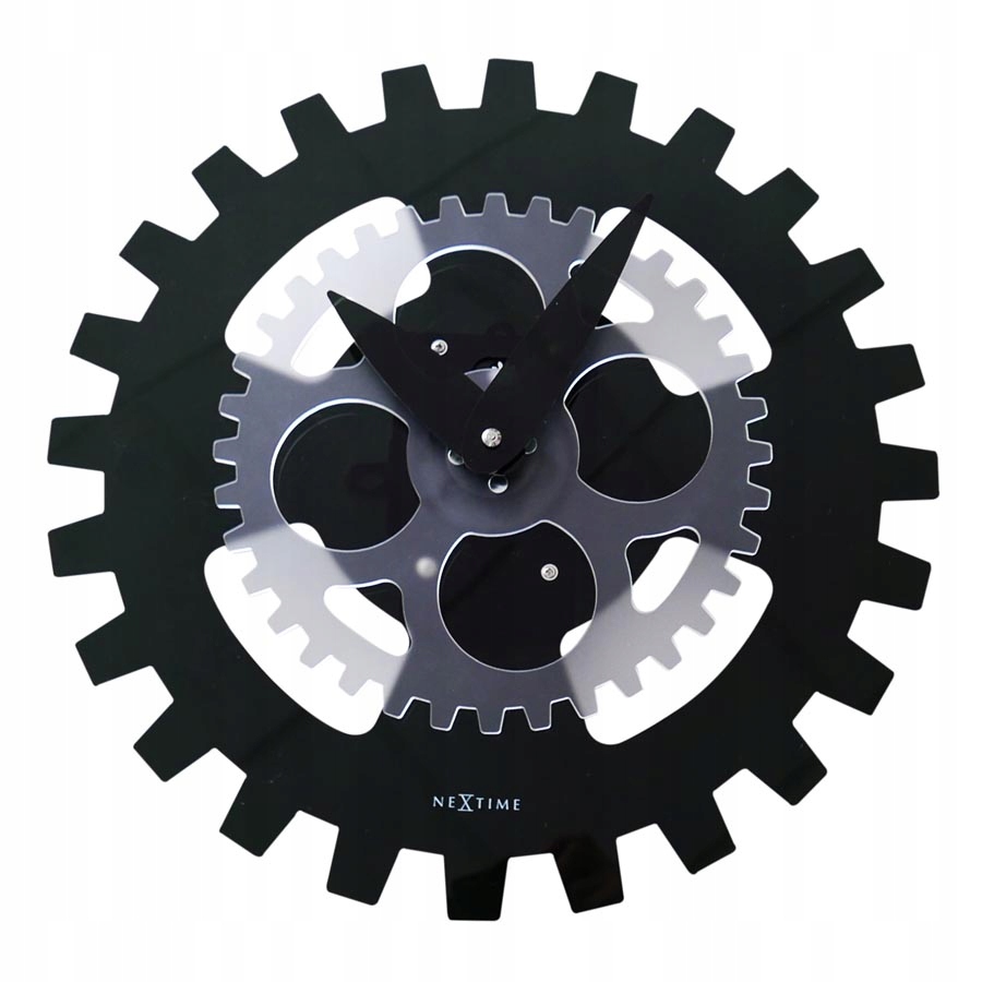 Čierny nástenný hodinový strojček Moving Gears Nextime