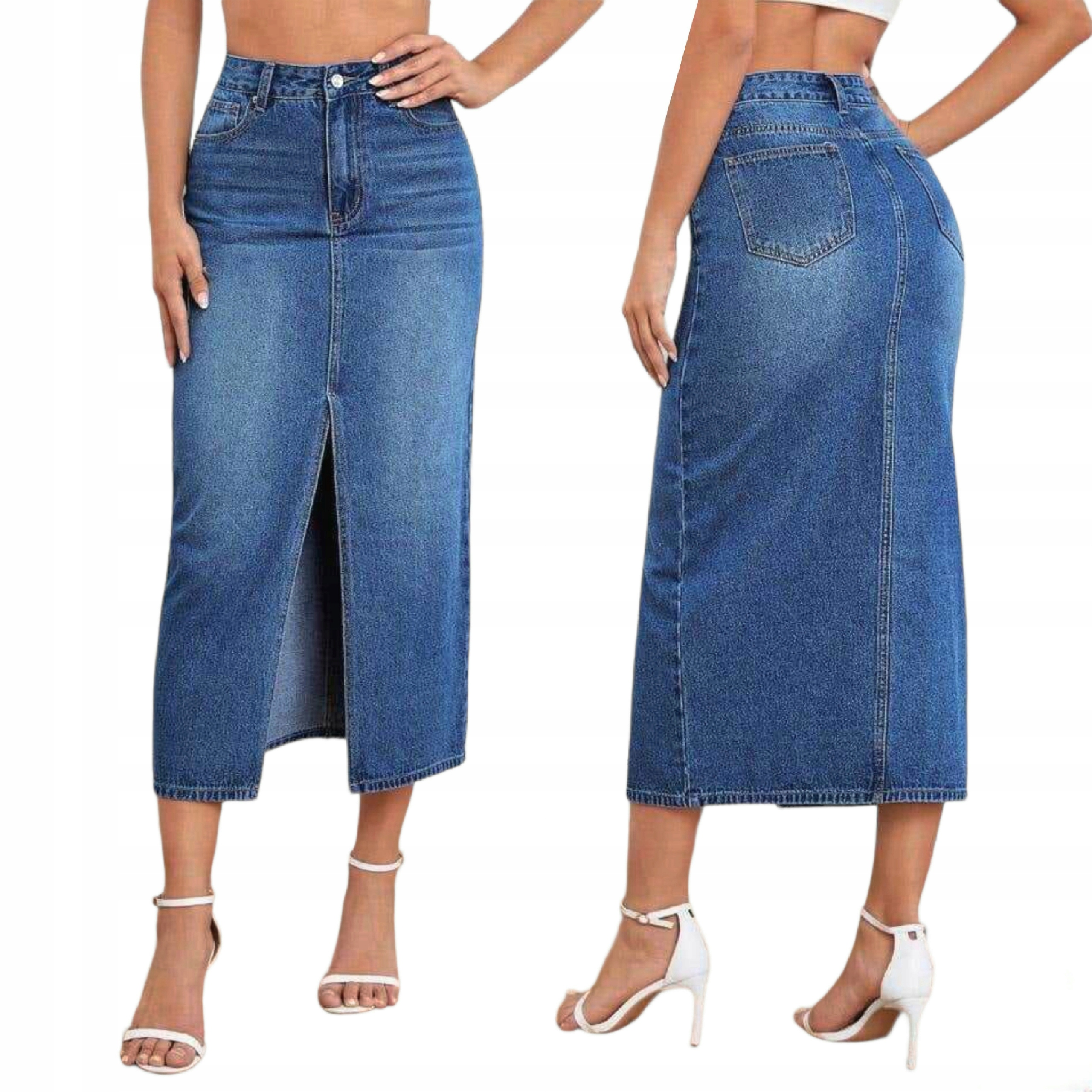 Modrá Džínová MIDI Sukně , Přední Rozpír, vel. S 36