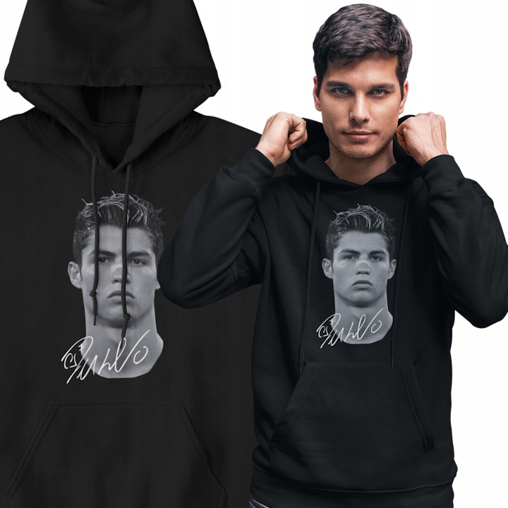 Pánská mikina s kapucí Cristiano Ronaldo s autogramem a potiskem fotbalu