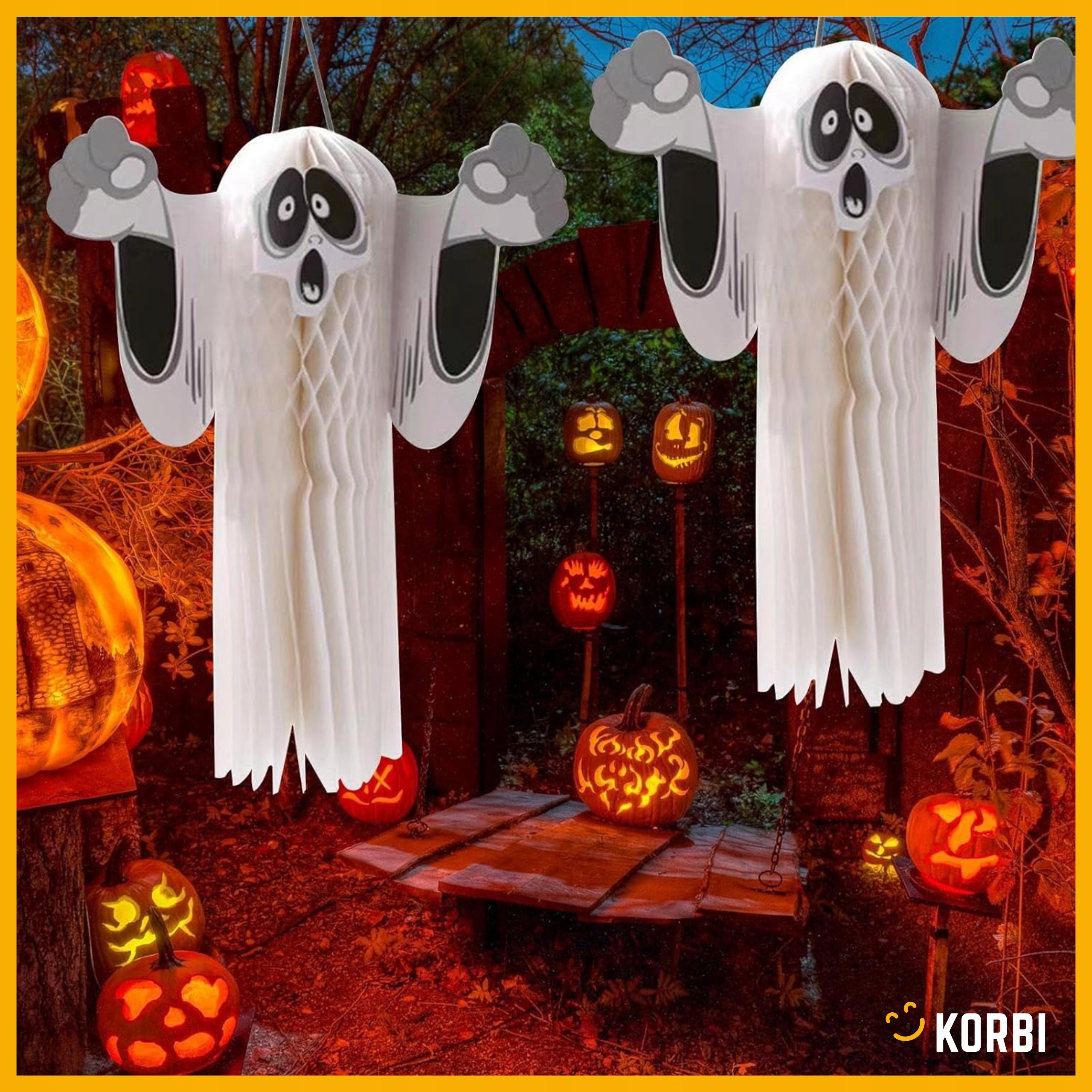 DUCH DEKORACYJNY OZDOBA HALLOWEEN PAPIEROWE WISZĄCE DUSZKI BIAŁE 3D 2SZT Motyw duch