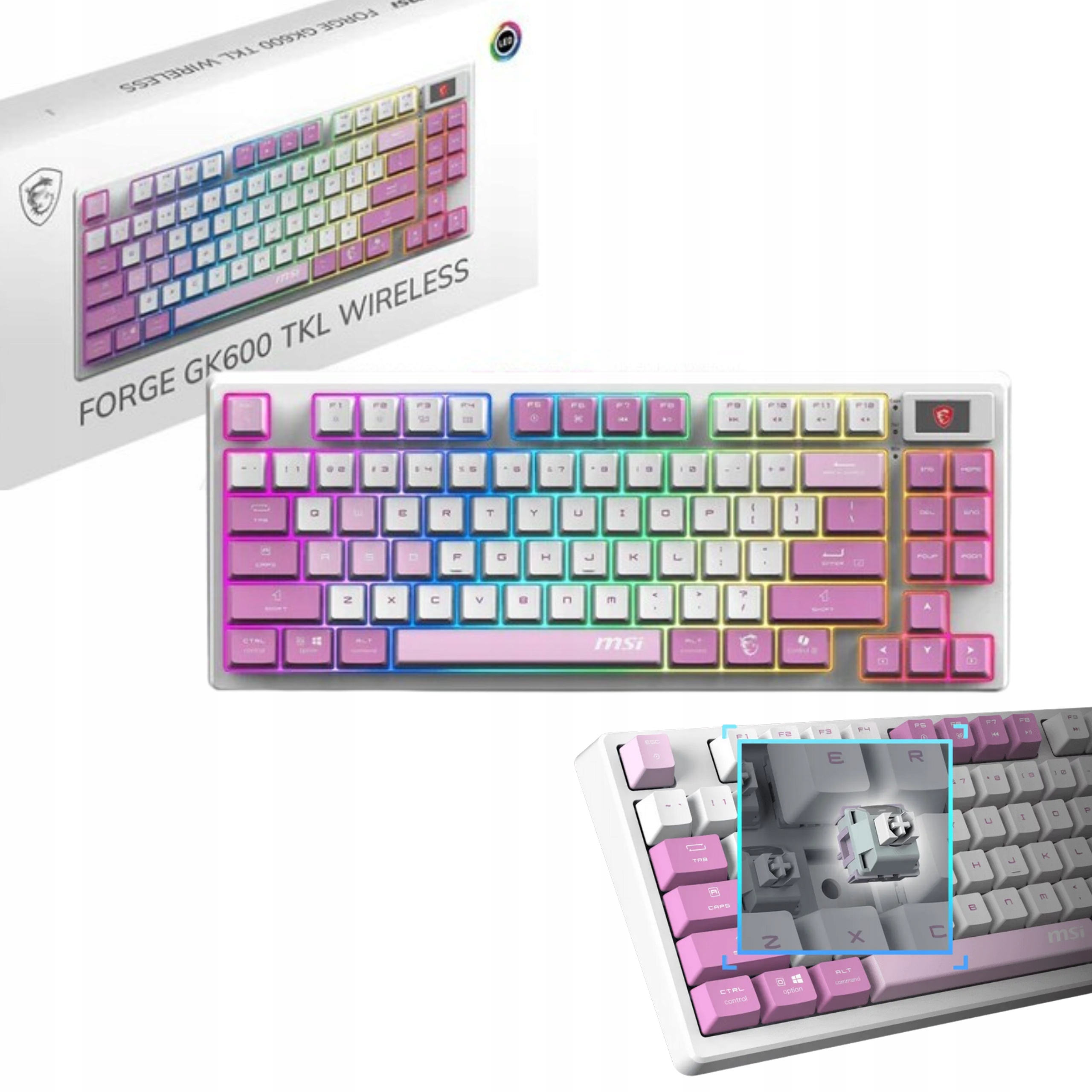 Msi Mechanická herní klávesnice Forge GK600 Us hot-swap růžová