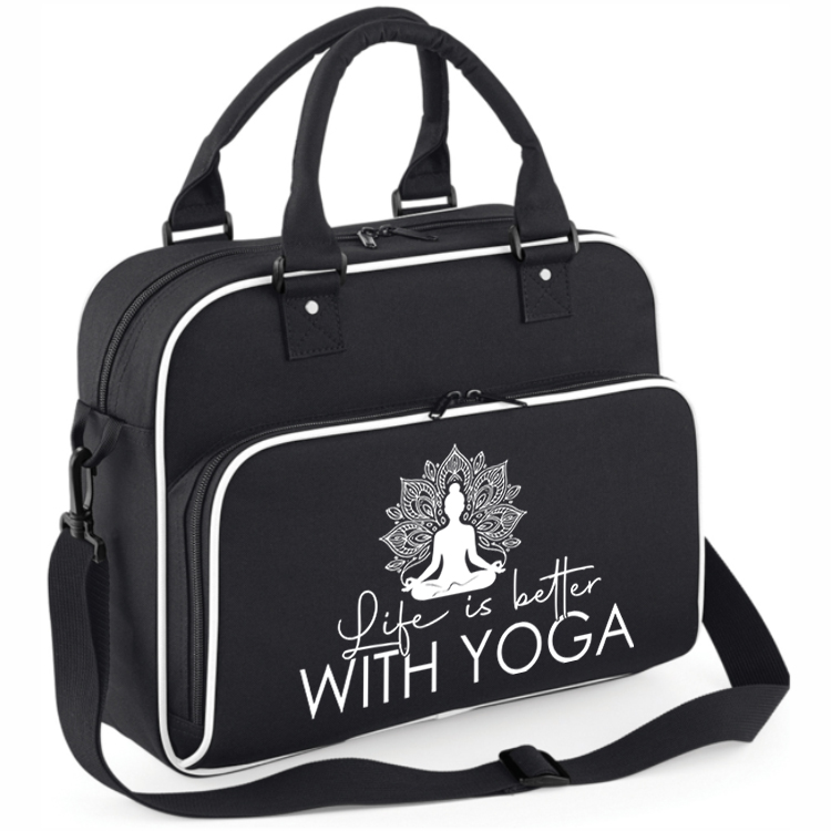 Torba Sportowa Czarna Damska Pojemna Pilates Fitness Yogę Better With Yoga