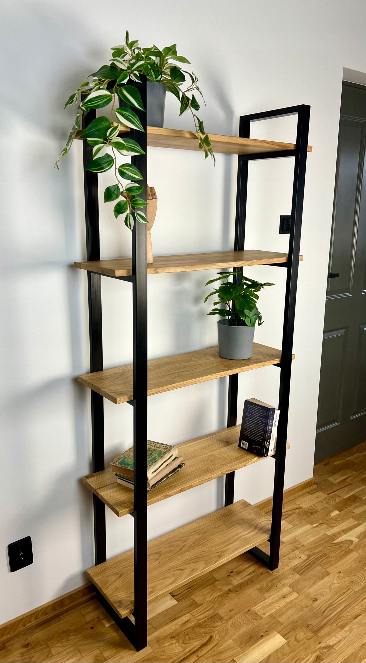 REGAŁ LOFT DREWNO NATURALNE DĄB WYSOKI 180X30x80