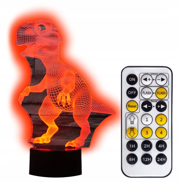 

Dinozaur T-rex Lampka Nocna 3D Kolor Led Pilot