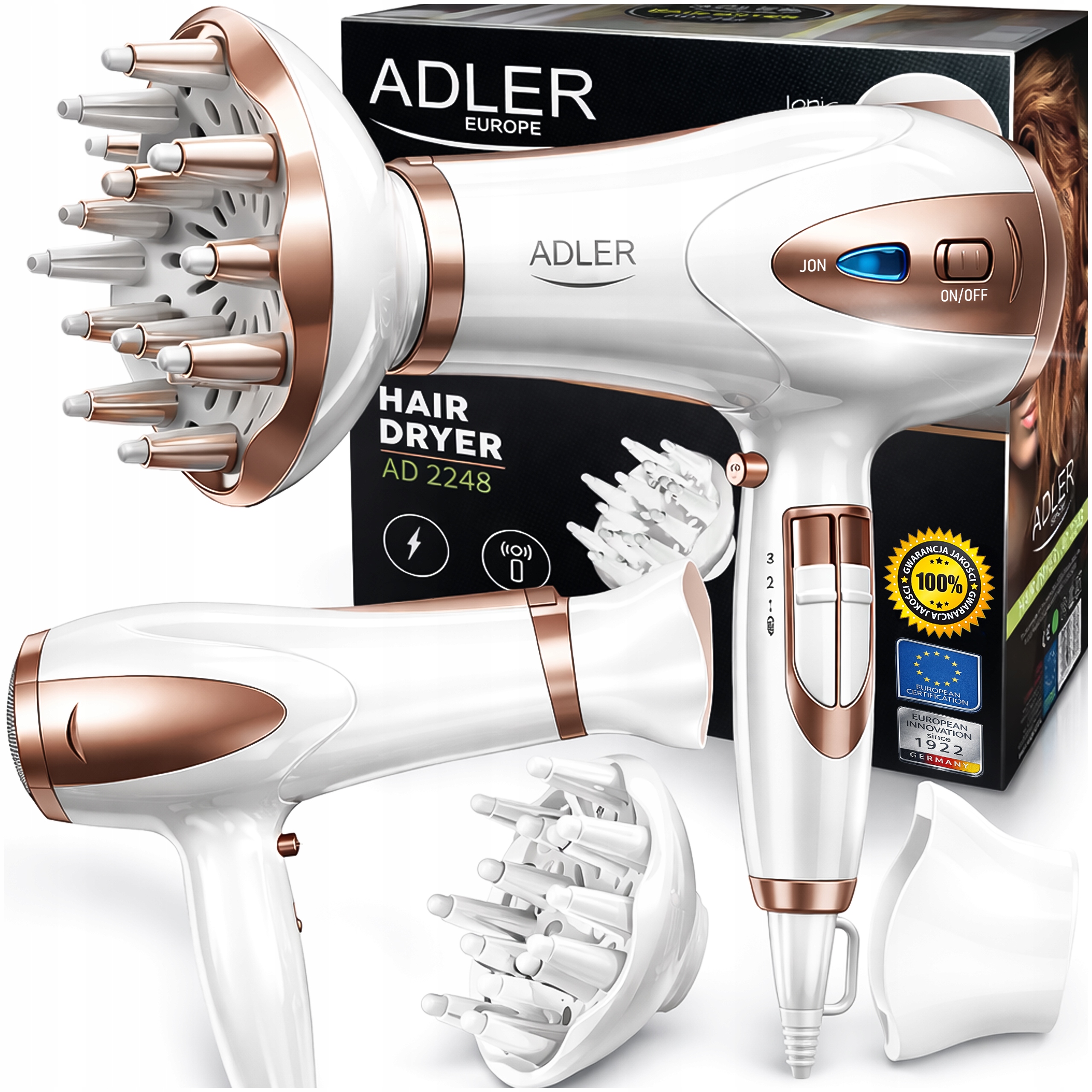 Suszarka Do Włosów Z Jonizacją Dyfuzorem Mocna Regulacja Nawiewu Tryb Zimny