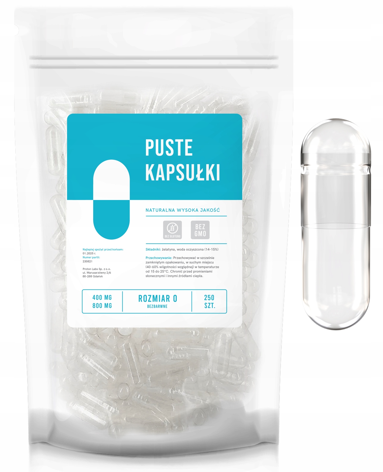 

Puste kapsułki żelatynowe rozmiar 0 250 sztuk