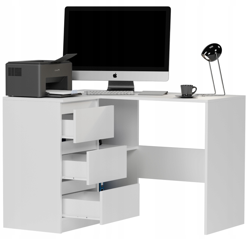 MEBLE BIURKO NAROŻNE KOMPUTER LEWE BIAŁE N-4L