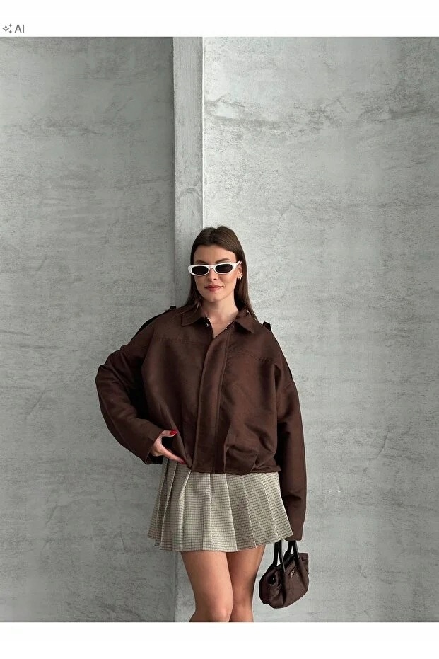 Hnědá Měkká Oversize Bunda S Límečkem, Velikost 5IA