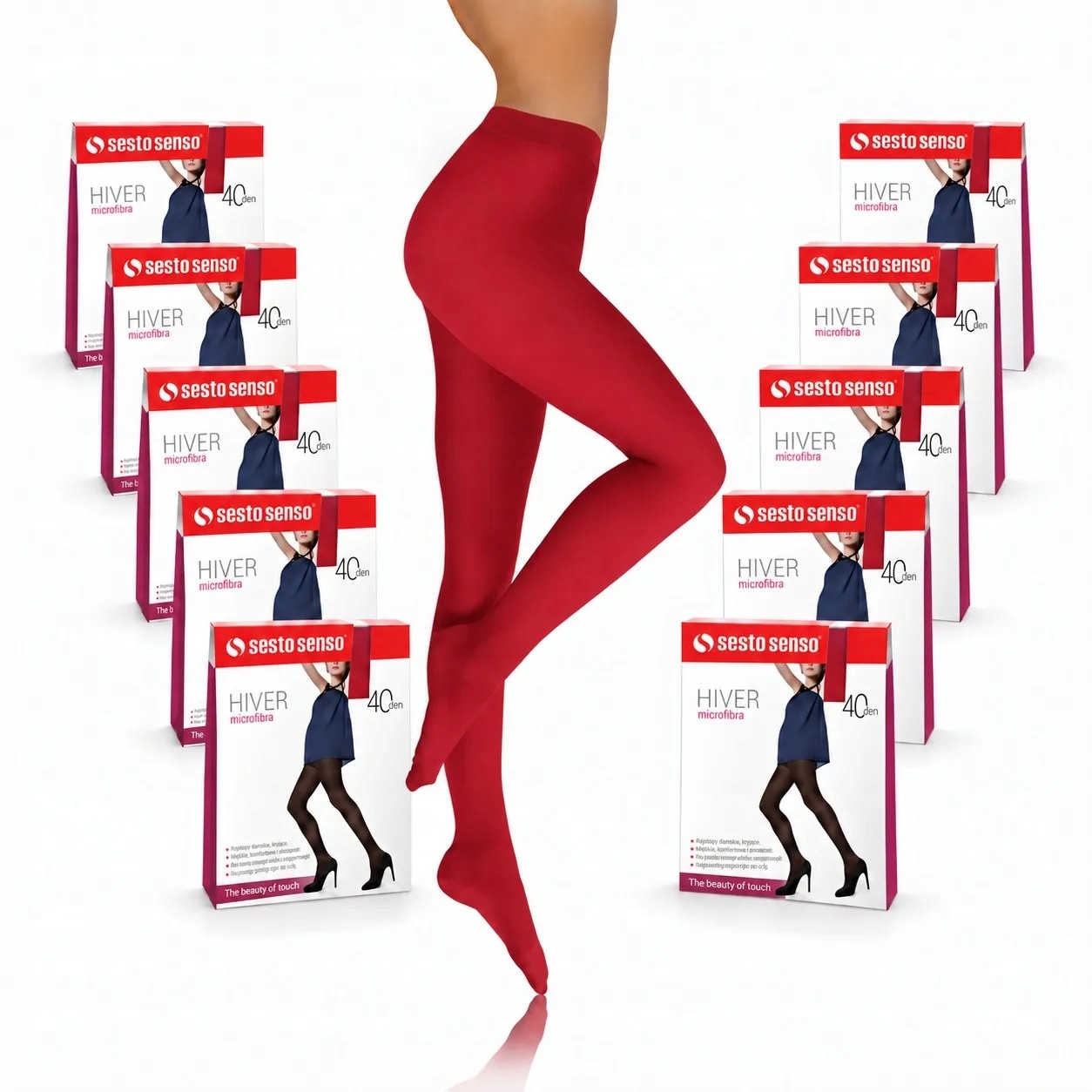 Sesto Senso 10PAK Punčocháče 40DEN barevné krycí mikrovlákno Hiver Rubín XL
