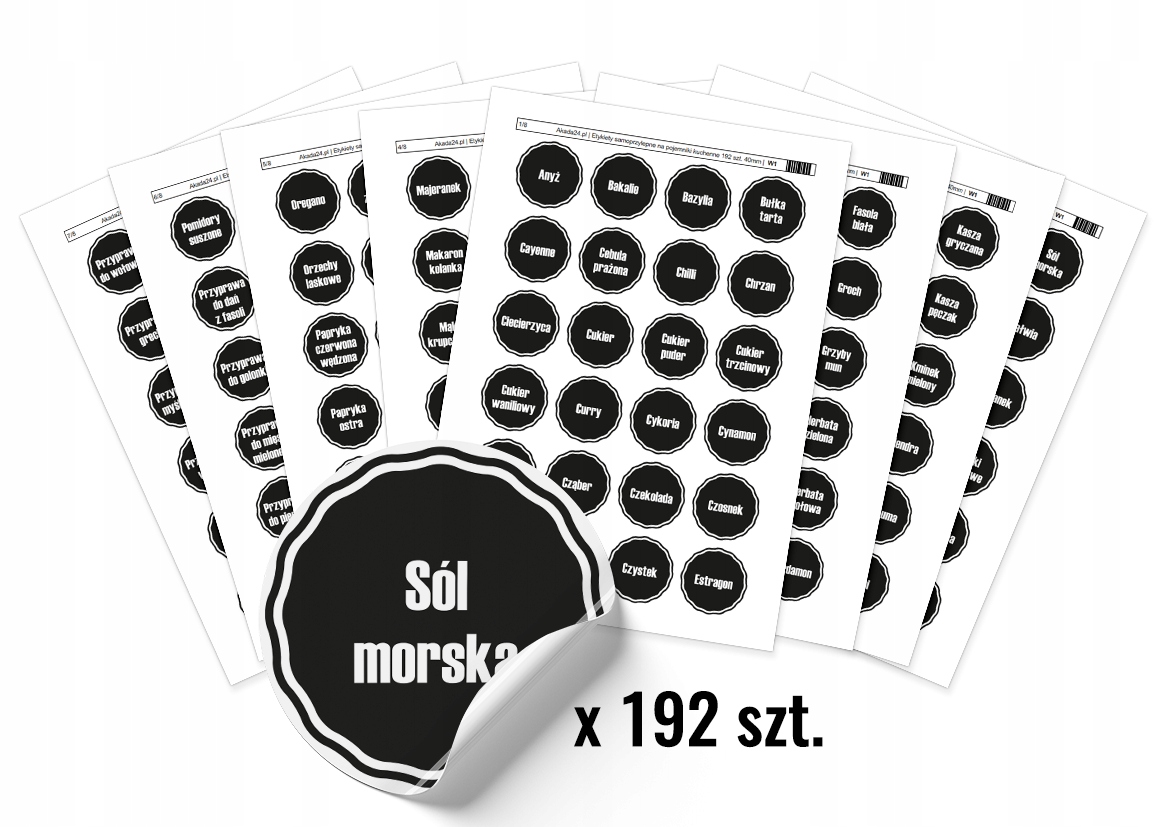 

Naklejki na przyprawy etykiety na słoiki 192szt W1