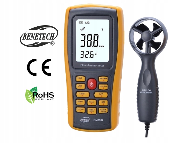 ANEMOMETR WIATROMIERZ MIERNIK WIATRU DO KLIMATYZACJI próg startu 0,5m/s USB Marka Benetech