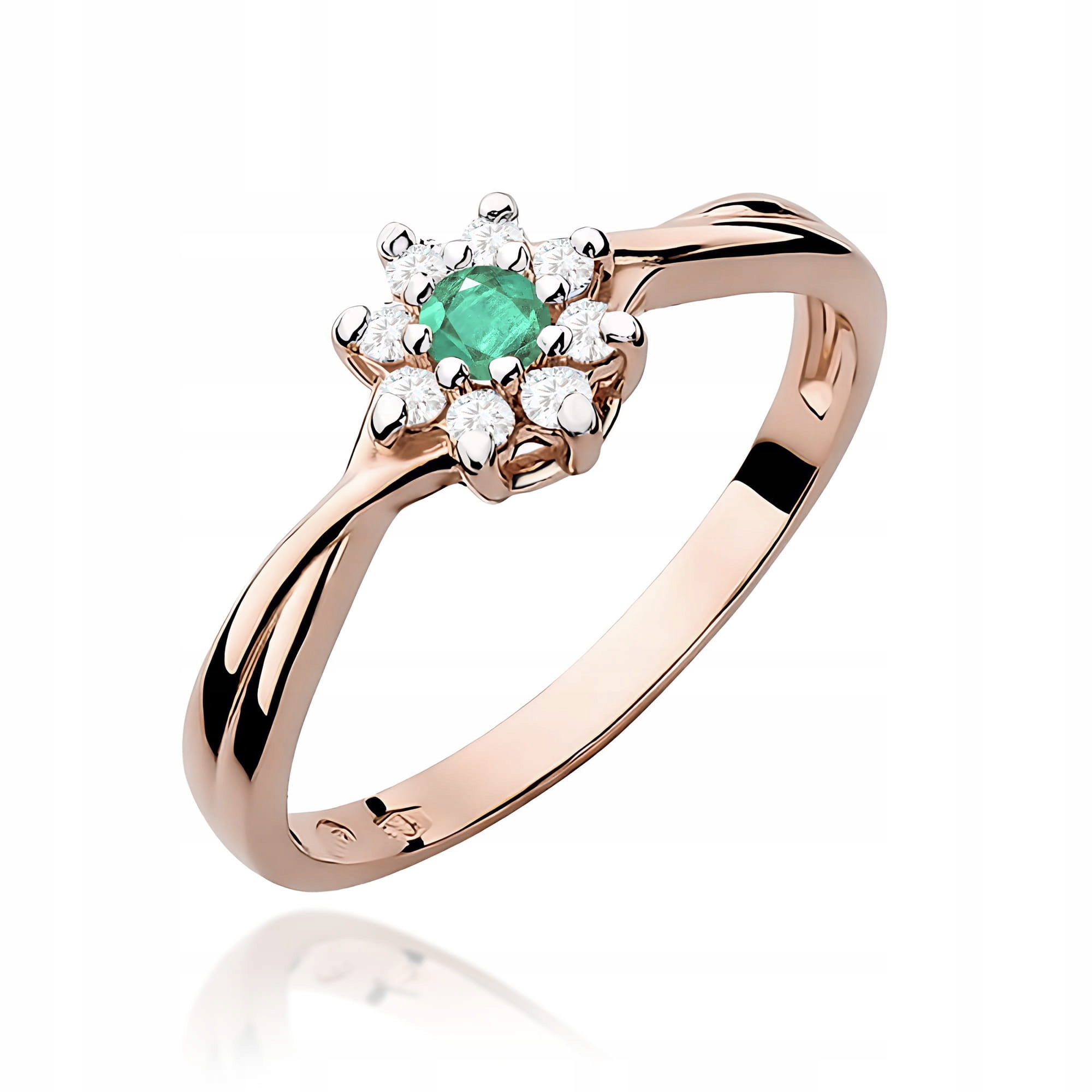 Prstýnek z růžového zlata 585 s kamenem smaragd, elegantní