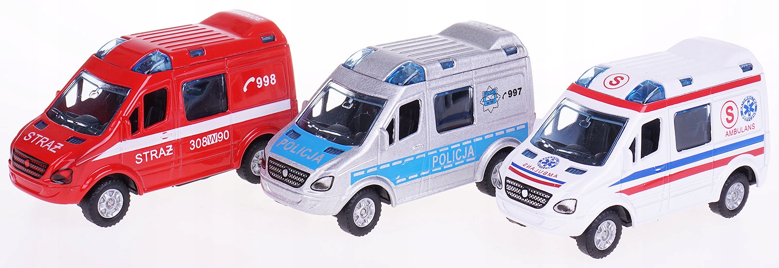 ZESTAW 3 MODELE METALOWE KARETKA POLICJA STRAŻ VAN Marka Hipo