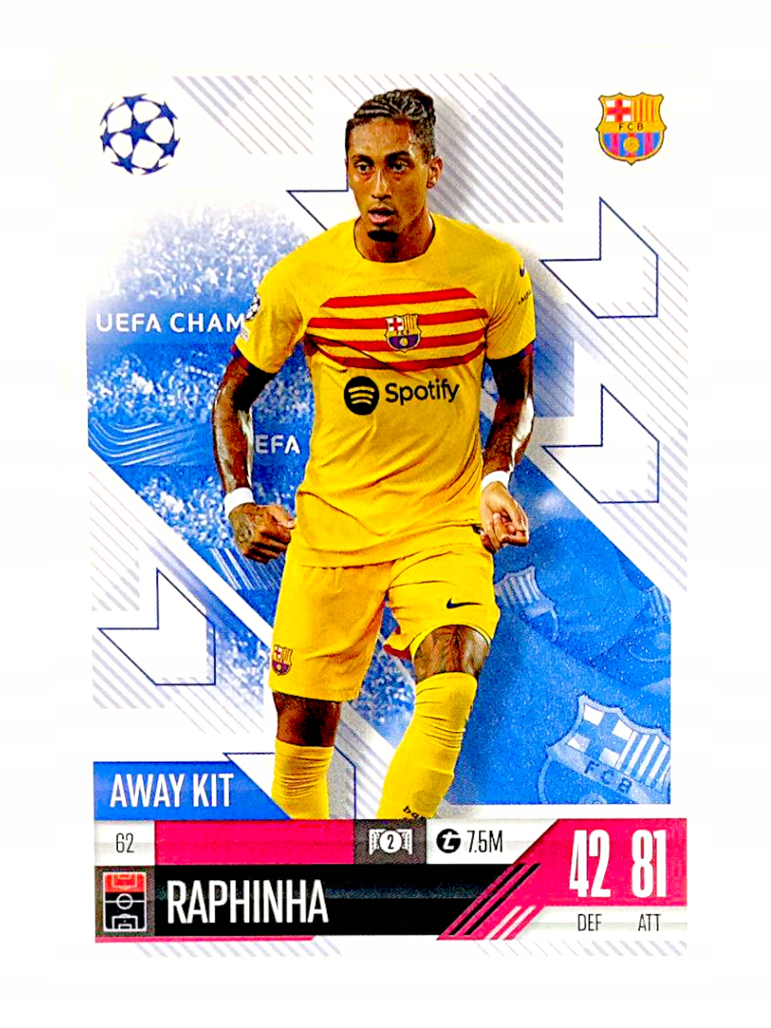 Topps Match Attax Extra 2025 Away Kit 62 Raphinha Barcelona