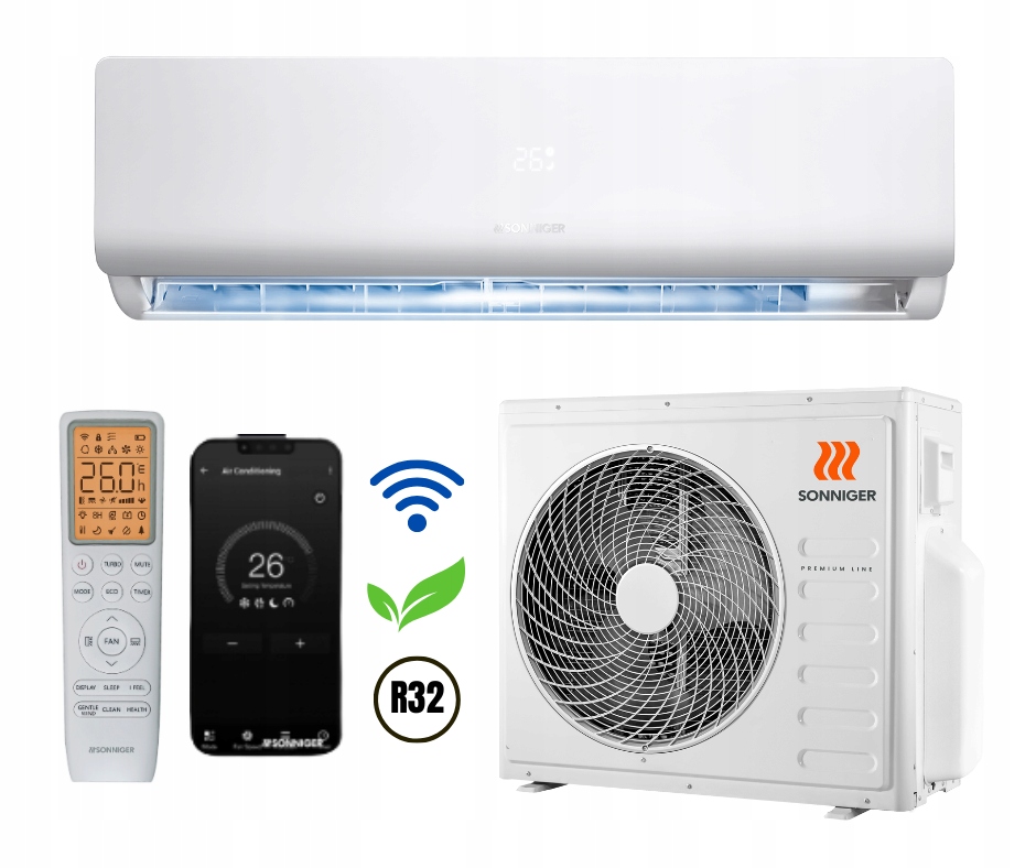 Klimatyzator Sonniger 3,4 kW Zestaw 1:1 Klimatyzacja pokojowa WiFi