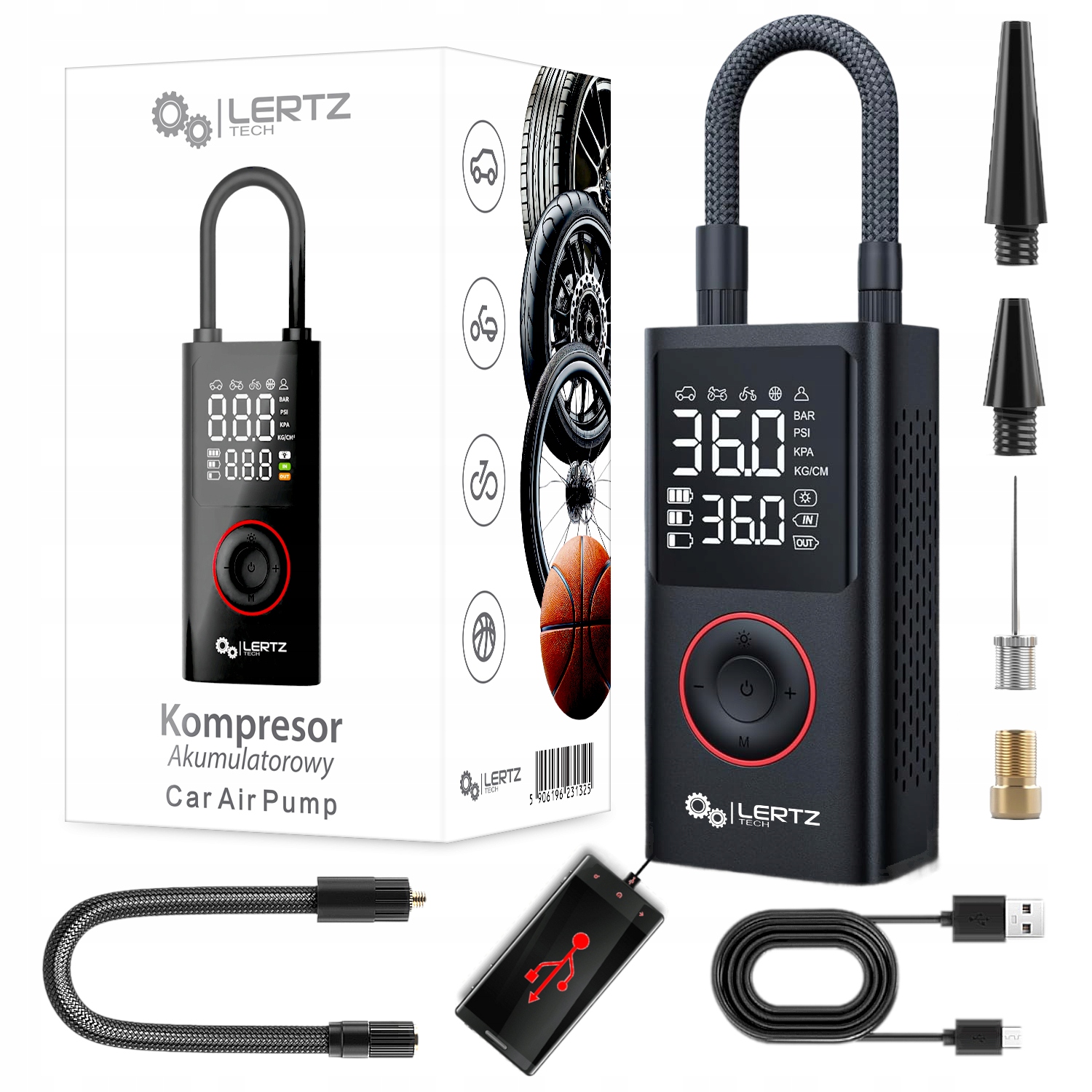Pompka Rowerowa Elektryczna Z Manometrem Kompresor Rowerowy Aku Powerbank