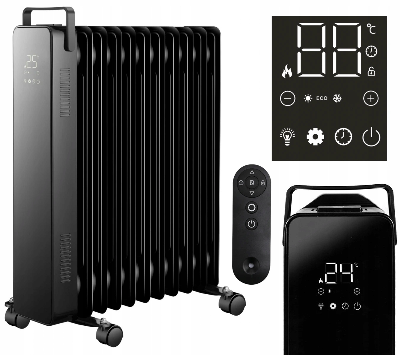 2500W Olejový elektrický radiátor 11 rebrový čierny