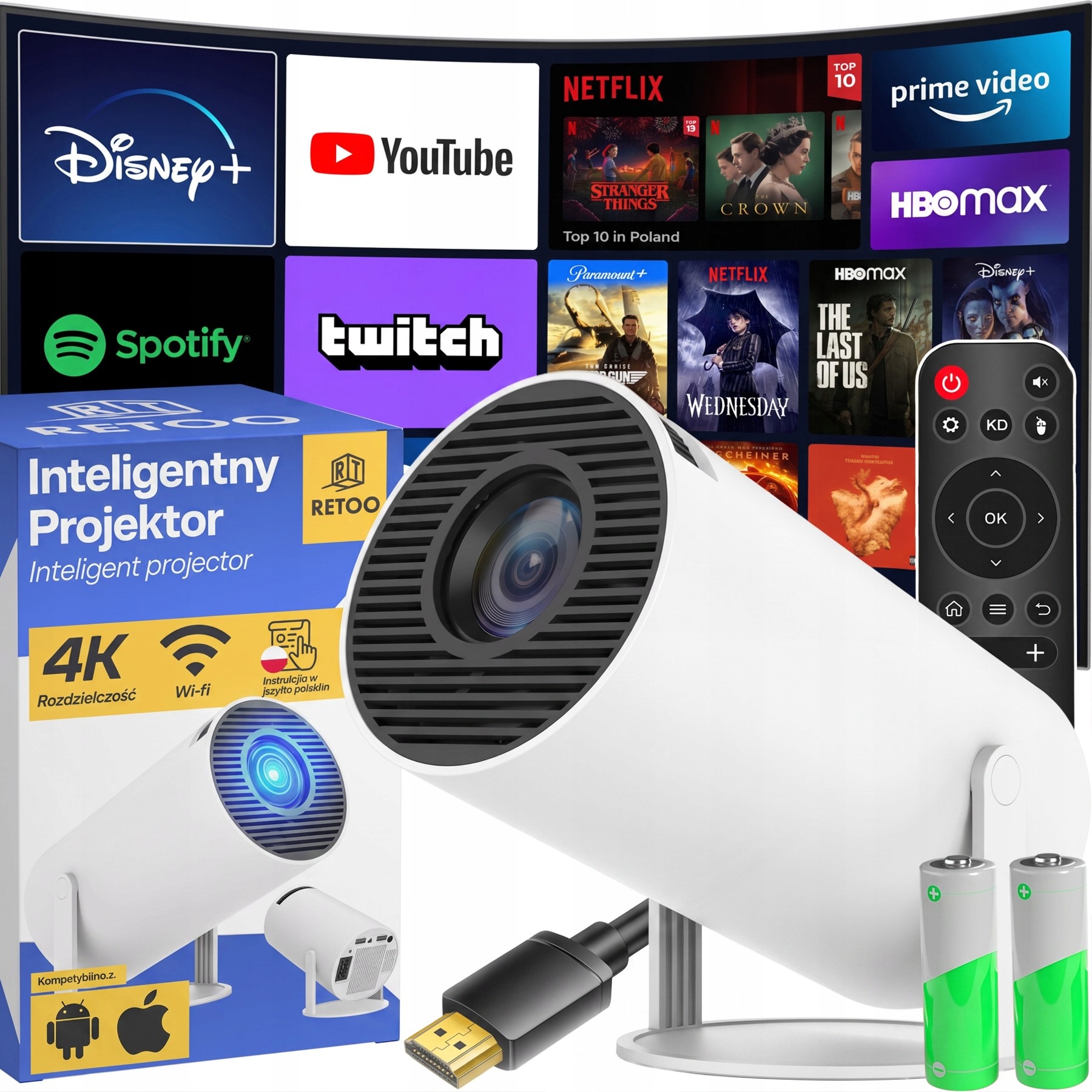 Projektor Wifi Android Přenosný Otočný Smart 4K Reproduktor Bt 5.0