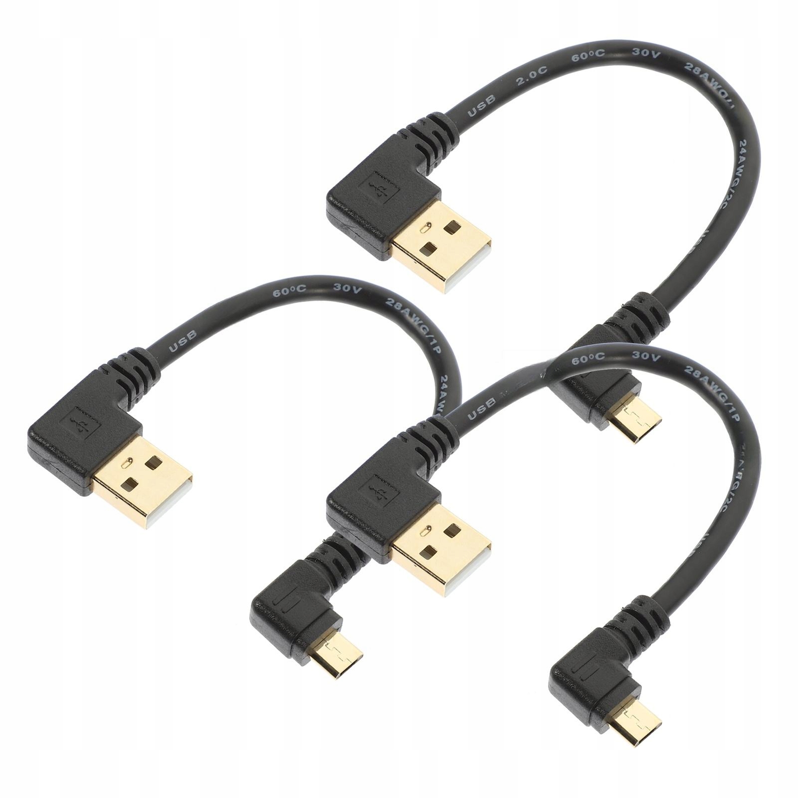 3 SZT. KRÓTKI KABEL MICRO USB Z KOŃCÓWKĄ POD KĄTEM PROSTYM DO ŁADOWANIA TELEFONU