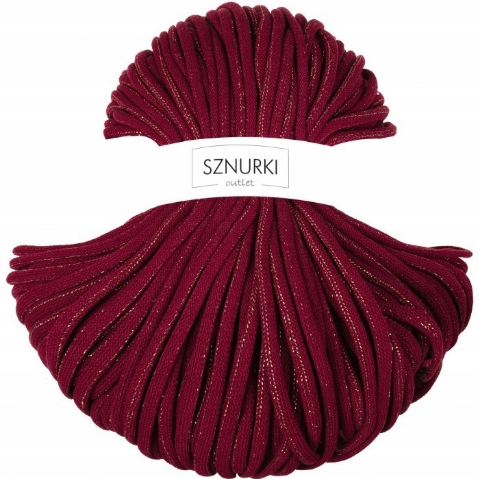 Sznurki Outlet 9mm Czerwone wino ze złotą nitką