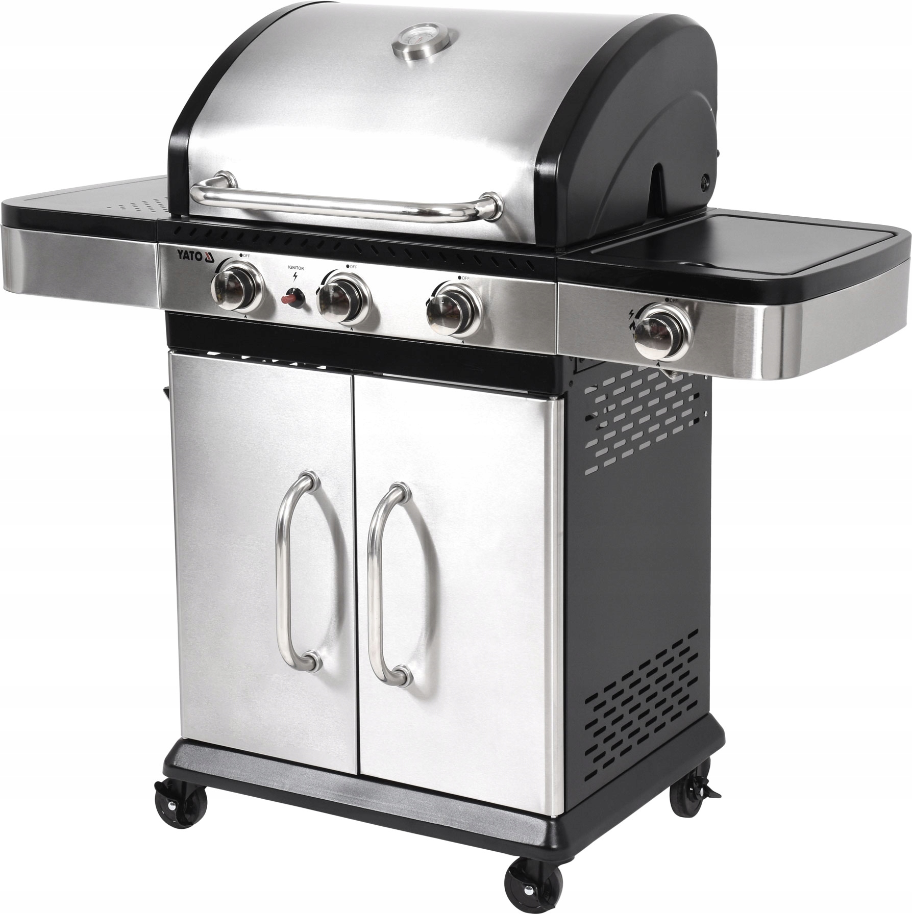 PLYNOVÝ ZAHRADNÍ GRIL 3+1 YATO 11,2 KW NEREZOVÝ LITINOVÝ ROŠT Hloubka grilu 57 cm