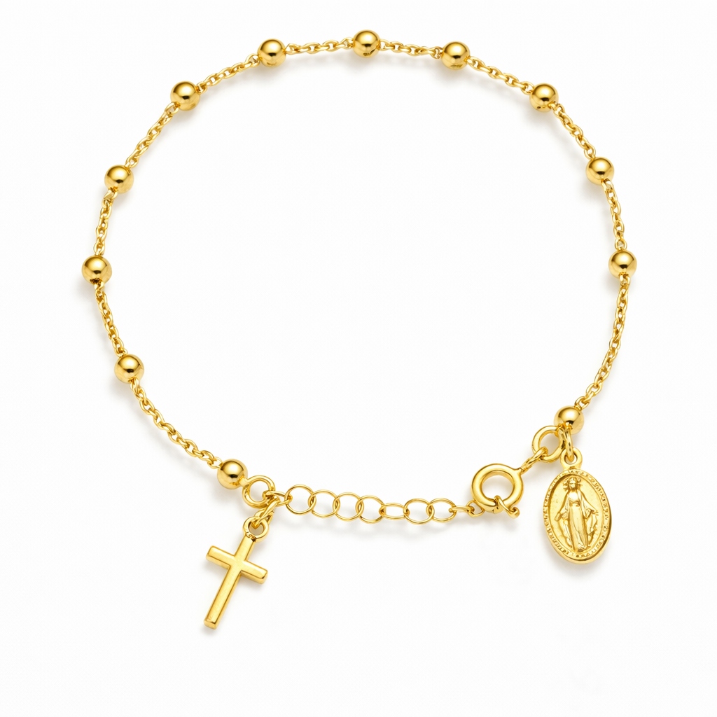 Stříbrný náramek na ruku růženec stříbro pozlacený pro křestní přijímání