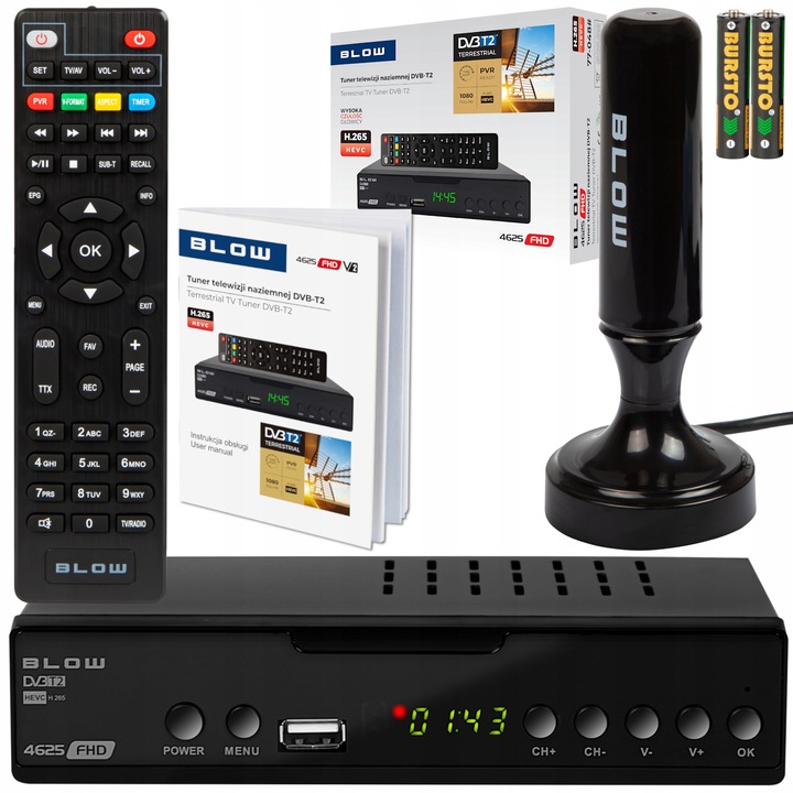 Tuner Dekodér DVB-T2 Tv H.265 Hevc Full Hd Usb Hdmi Aktivní Anténa Dvb-t