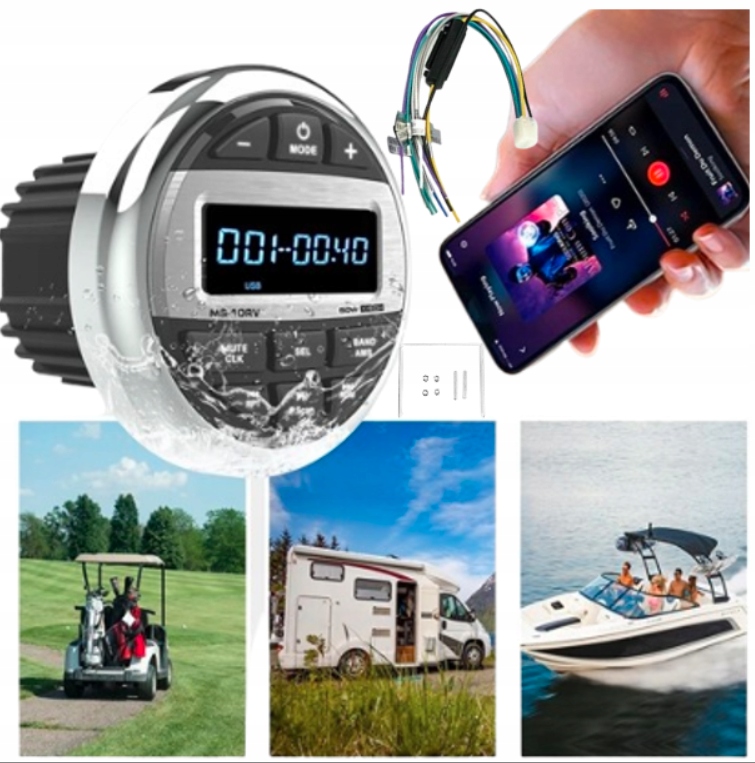 Rádio pro jachty Marine Bt Fm Usb Aux Vodotěsné Vodotěsný Set