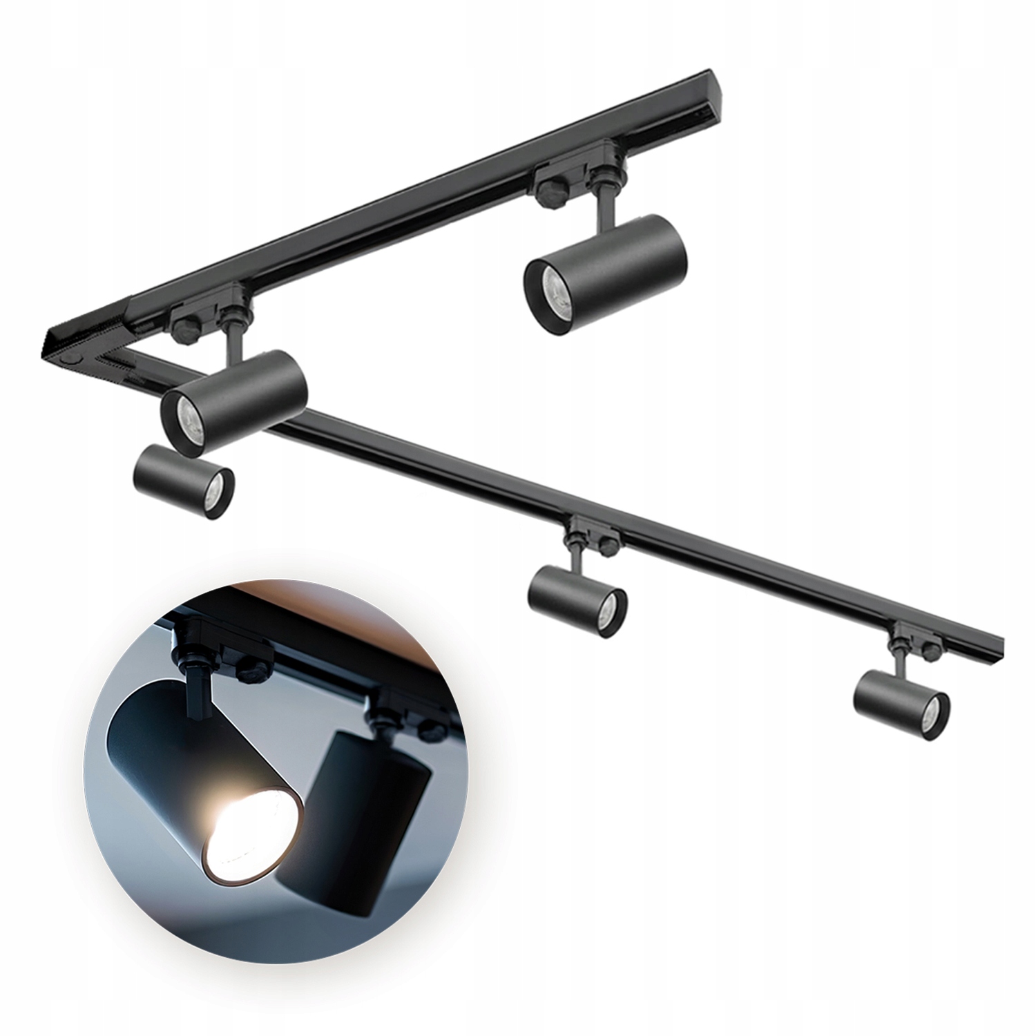 3-fázový kolejnicový systém 1m+2m, L pravý, 5x reflektor na GU10 Černý