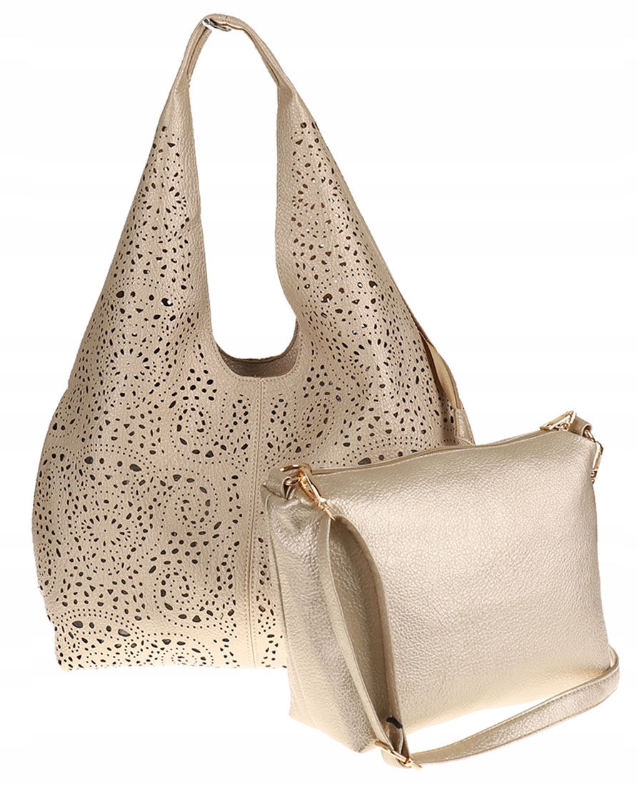 Andrea Massi Włoska marka Torebka Damska Ażurowa 2w1 Worek 23049 Złota
