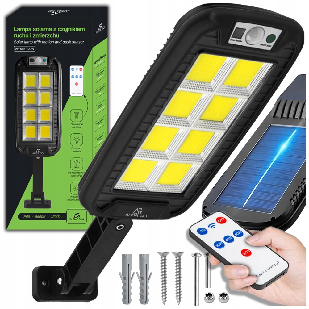 LAMPA SOLARNA ZEWNĘTRZNA OGRODOWA Z CZUJNIKIEM RUCHU LED 1200lm + UCHWYT