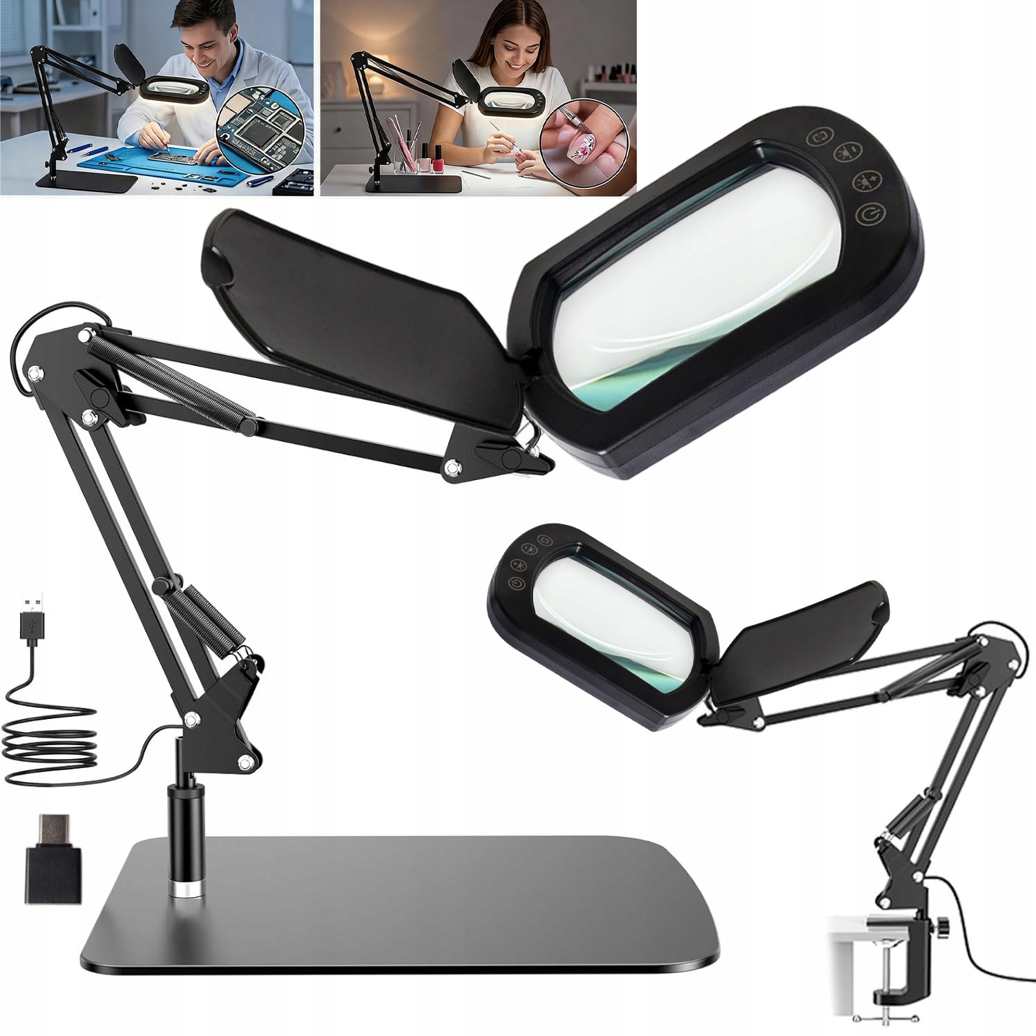 Led Kosmetická Lampa 10X Na Stativu, Výsuvná Lupa, 5 Režimů Otáčení 30 CM