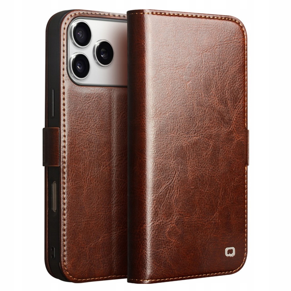 Kožené Flipové pouzdro pro iPhone 17 Pro Max, kožená peněženka Qialino