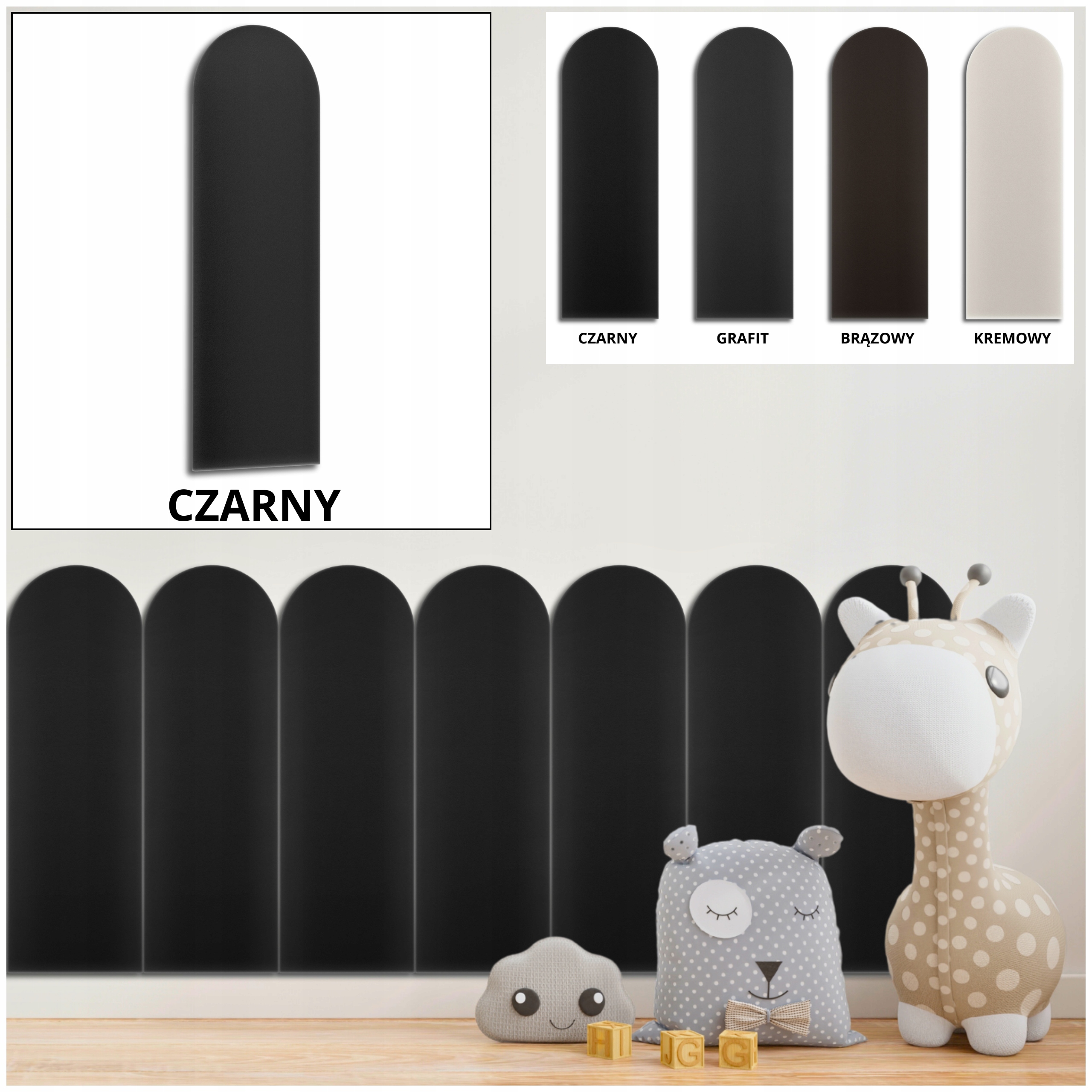 Panele Ścienne Tapicerowane 20x80 PŁOTEK CZARNY SKÓRA EKOLOGICZNA MIĘKKI